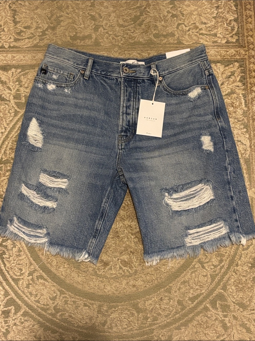 KanCan Light Blue Distressed Denim Bermuda Shorts